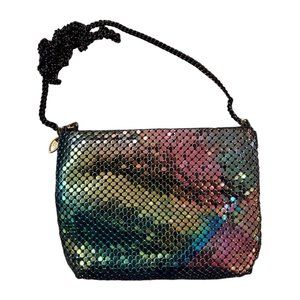 Mermaid Colored Khypher Mesh Crossbody Purse. Black Metal Chain Approx 48"